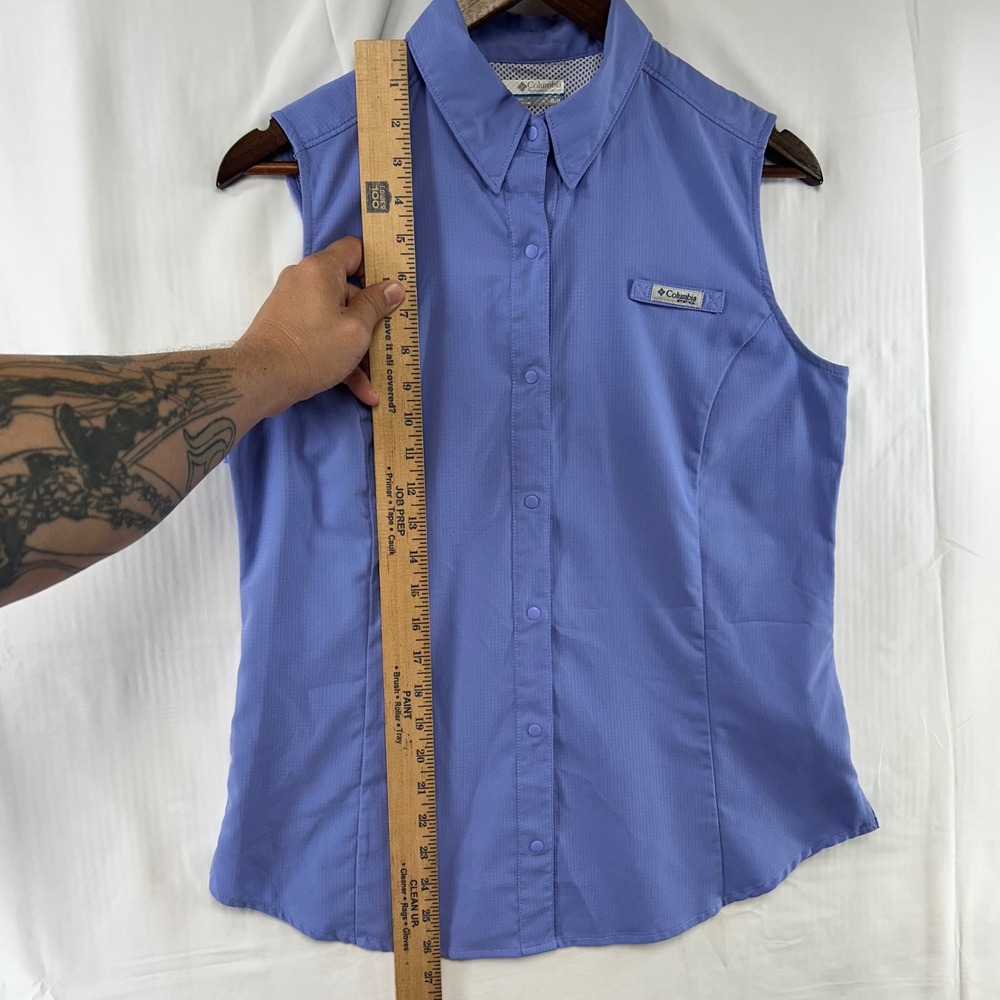 Columbia PFG Tamiami Shirt Womens Medium Blue Sleeveless Vented Snap Front - Picture 7 of 12